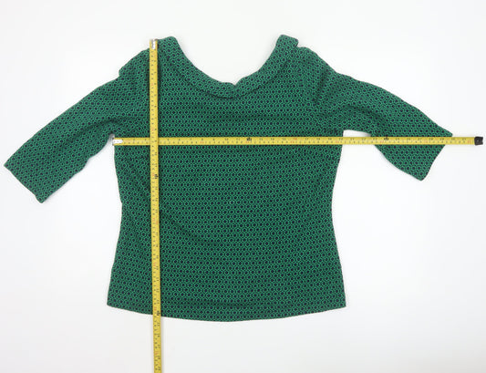 Boden Women’s Green Geometric 3/4 Sleeve Boat Neck Cotton Blend Blouse Size 16