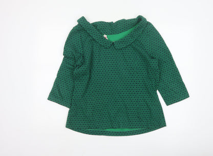 Boden Women’s Green Geometric 3/4 Sleeve Boat Neck Cotton Blend Blouse Size 16