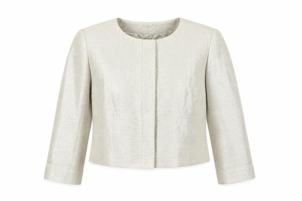 Jaeger Women Ivory Linen Blend Cropped Suit Jacket Size 16
