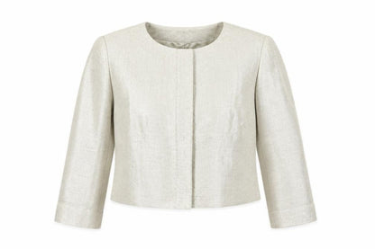 Jaeger Women Ivory Linen Blend Cropped Suit Jacket Size 16