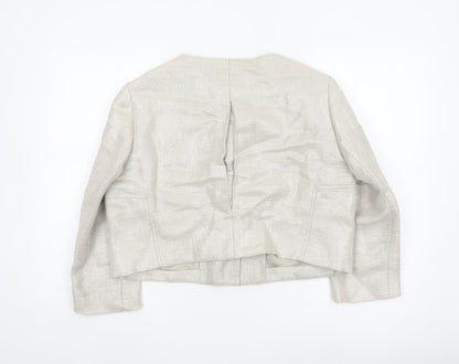 Jaeger Women Ivory Linen Blend Cropped Suit Jacket Size 16