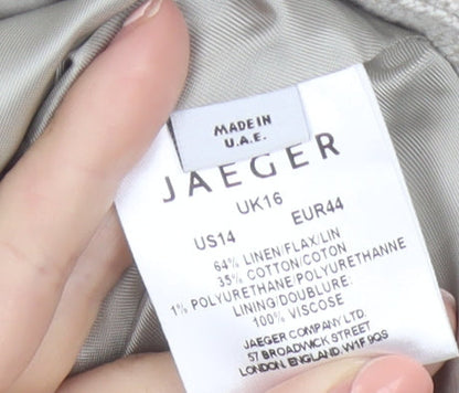 Jaeger Women Ivory Linen Blend Cropped Suit Jacket Size 16
