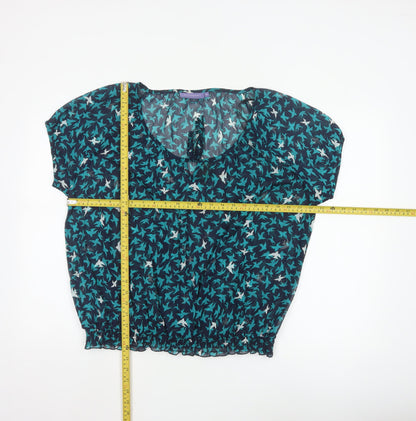 Autonomy Womens Blue Bird Print Short Sleeve Blouse Size 20