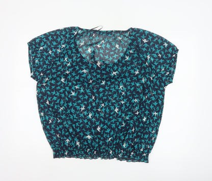 Autonomy Womens Blue Bird Print Short Sleeve Blouse Size 20