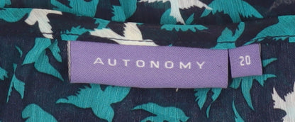Autonomy Womens Blue Bird Print Short Sleeve Blouse Size 20