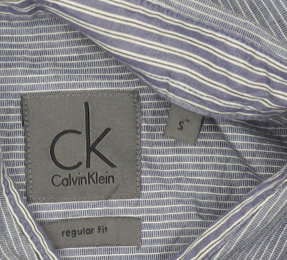 Calvin Klein Men's Blue Striped Regular Fit Long Sleeve Button-Up Shirt Size S
