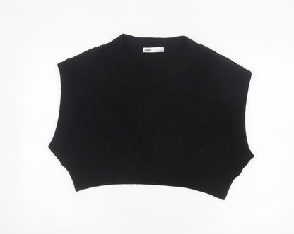 ZARA Women Black Sleeveless Knit Vest Jumper Size S