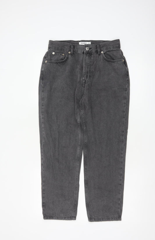 Pull&Bear Women Grey Mom Jeans Size 10 High Rise Cotton Denim