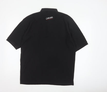 Russell Men’s Black Polo Shirt L Carling Embroidered Beer Logo