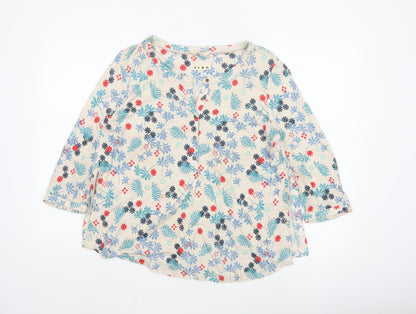 White Stuff Women's Beige Floral Cotton 3/4 Sleeve Tunic Blouse Size 12