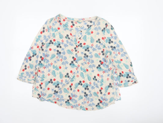 White Stuff Women's Beige Floral Cotton 3/4 Sleeve Tunic Blouse Size 12