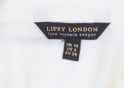 Lipsy London Women Ivory Lace Collared Long Sleeve Tunic Blouse Size 10