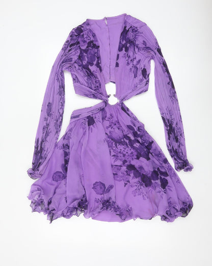 ASOS DESIGN Women’s Purple Floral Cut Out Chiffon Mini Dress Size 4
