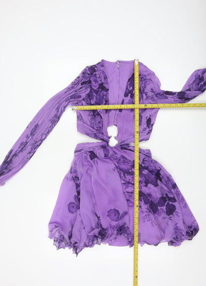 ASOS DESIGN Women’s Purple Floral Cut Out Chiffon Mini Dress Size 4