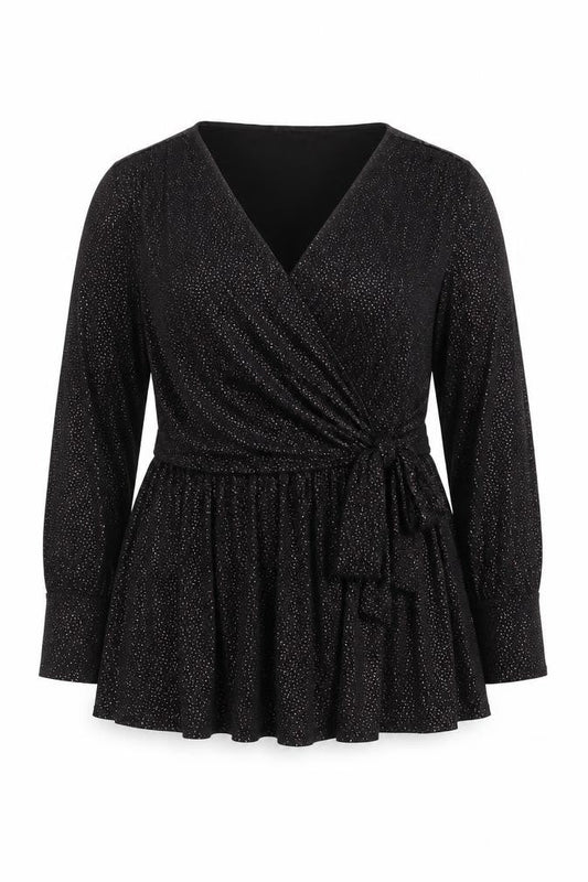Yours Womens Black Wrap Blouse Size 26-28 Plus Long Sleeve