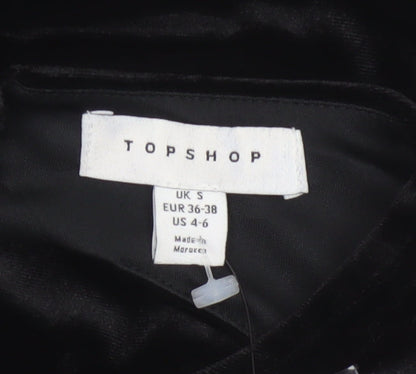 Topshop Women Black Velvet Bodycon Mini Dress Size 8-10 Long Sleeve
