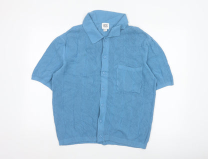 BDG Blue Cotton Collared Short Sleeve Button Knit Cardigan Jumper M