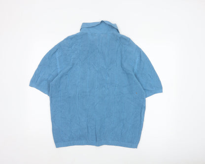 BDG Blue Cotton Collared Short Sleeve Button Knit Cardigan Jumper M