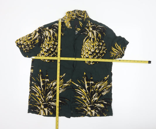 H&M Men's Green Tropical Pineapple Print Short Sleeve Shirt L