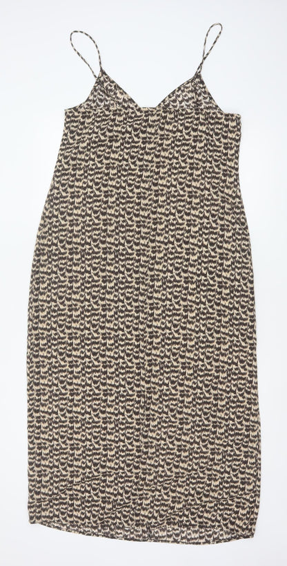 H&M Women’s Beige Geometric Slip Dress Size 12 Summer Casual