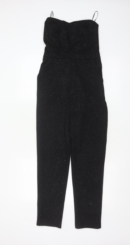 Topshop Womens Black Glitter Strapless Jumpsuit Size 8 Partywear