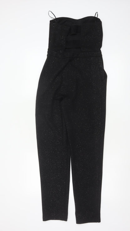 Topshop Womens Black Glitter Strapless Jumpsuit Size 8 Partywear