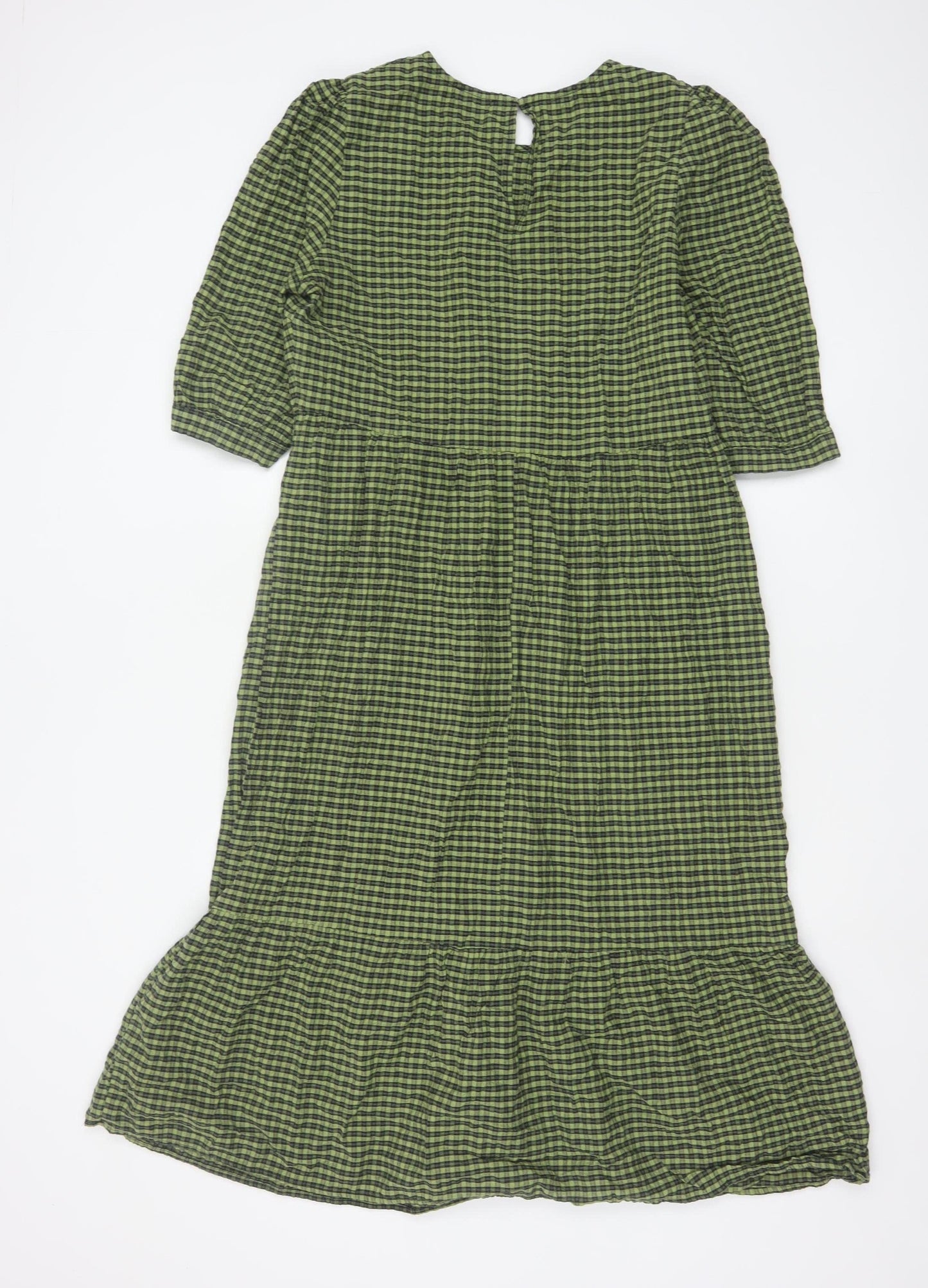 Nobody's Child Women's Green Check Midi A-Line Dress Size 14