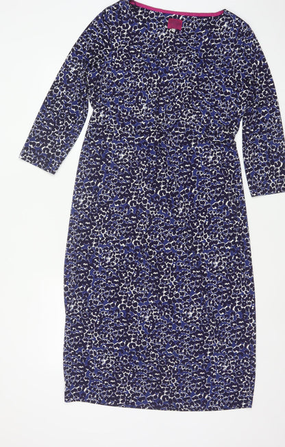 Joules Women Blue Animal Print Shift Dress Size 14 3/4 Sleeve