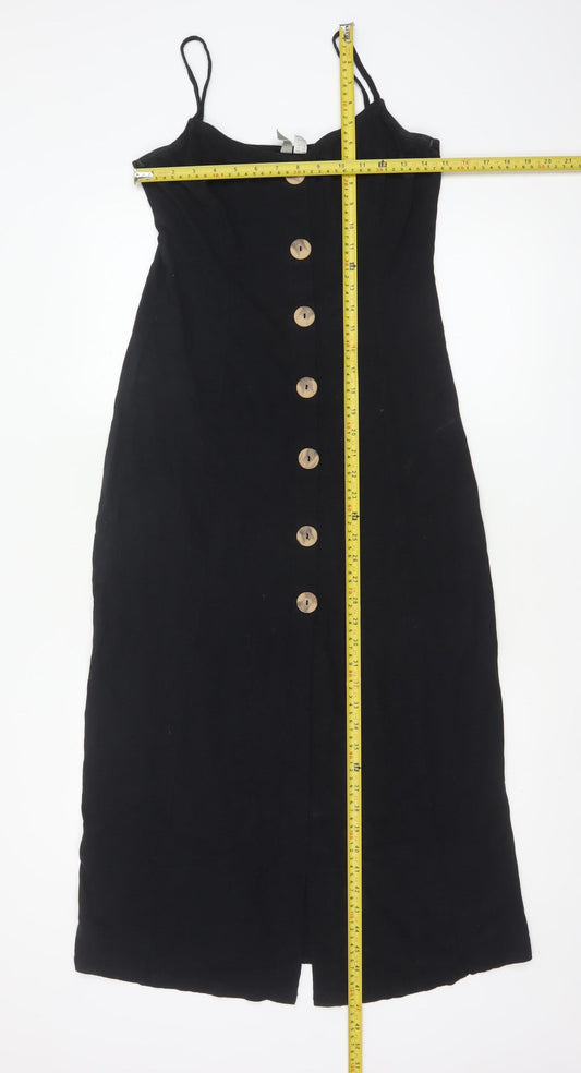 ASOS Womens Black Size 12 Sleeveless Button Midi Slip Dress