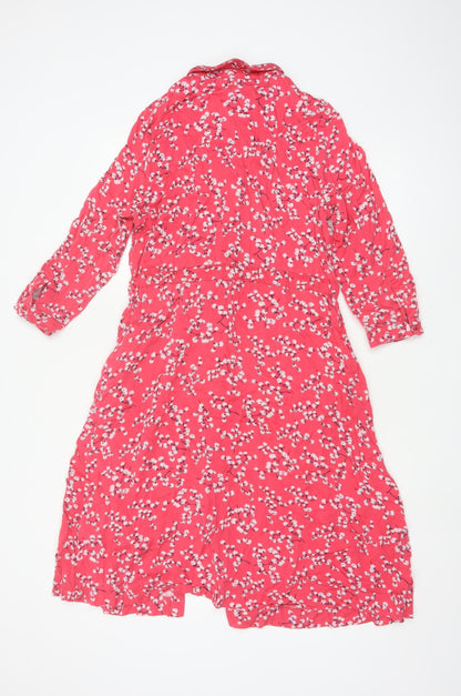 Joules Women Red Floral Viscose Shirt Dress Size 10