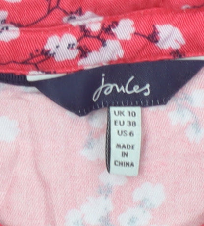 Joules Women Red Floral Viscose Shirt Dress Size 10