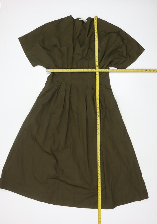 Marks and Spencer Women Green Size 10 A-Line Midi Cotton Dress