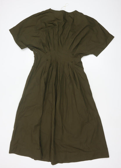 Marks and Spencer Women Green Size 10 A-Line Midi Cotton Dress