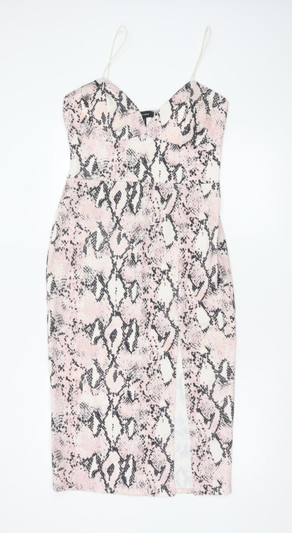 New Look Womens Pink Snake Print Bodycon Dress Size 14