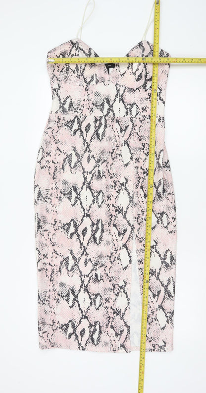 New Look Womens Pink Snake Print Bodycon Dress Size 14