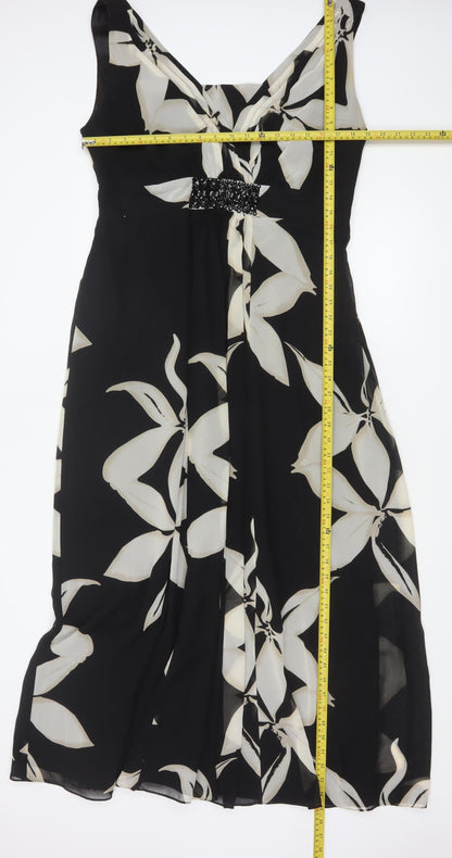 Jacques Vert Women's Black Floral Beaded Midi Dress Size 20