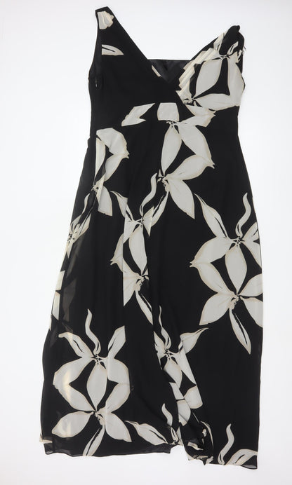 Jacques Vert Women's Black Floral Beaded Midi Dress Size 20