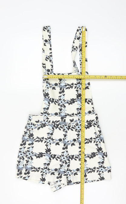 Topshop Womens Beige Floral Dungaree Playsuit UK 10 Cotton Blend