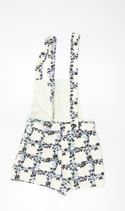 Topshop Womens Beige Floral Dungaree Playsuit UK 10 Cotton Blend