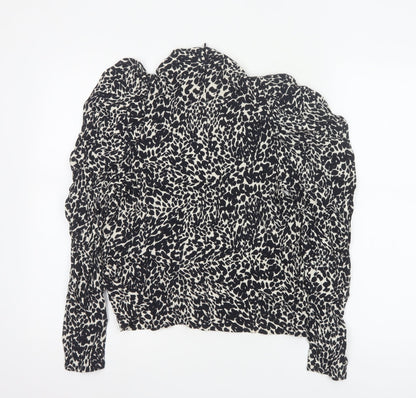 Zara Womens Black Animal Print High Neck Puff Sleeve Blouse XS