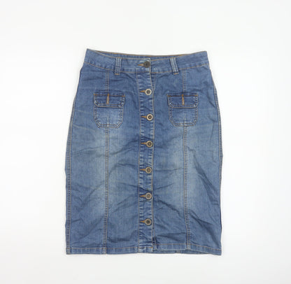 BHS Women’s Blue Denim Button Front Pencil Skirt Size 10
