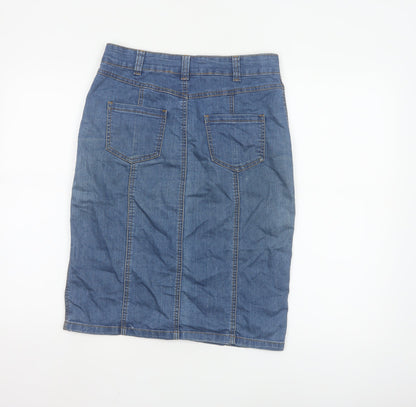 BHS Women’s Blue Denim Button Front Pencil Skirt Size 10