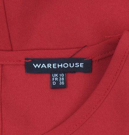 Warehouse Women’s Red Belted Sheath Dress Size 10 Elegant Formal