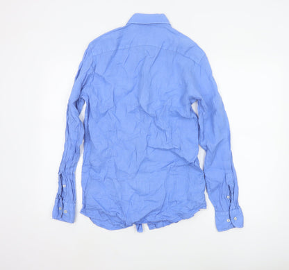 Massimo Dutti Men's Blue Linen Long Sleeve Button-Up Shirt Size S
