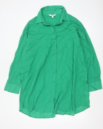 Marks and Spencer Women’s Green Cotton Long Sleeve Button-Up Shirt L