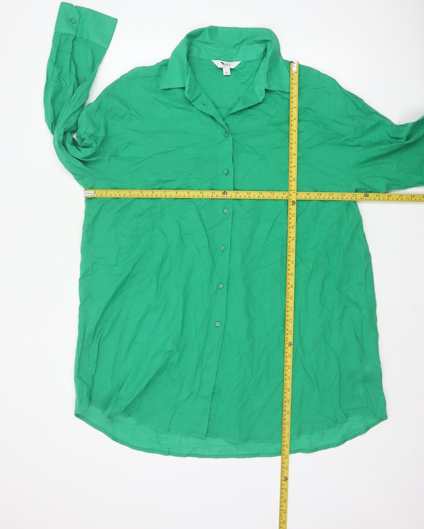 Marks and Spencer Women’s Green Cotton Long Sleeve Button-Up Shirt L