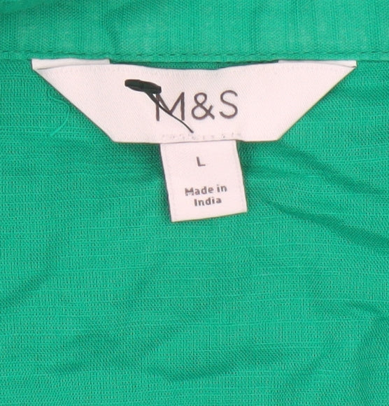 Marks and Spencer Women’s Green Cotton Long Sleeve Button-Up Shirt L