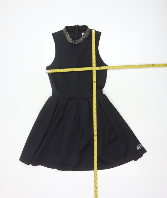 Superdry Women's Black Beaded Fit & Flare Sleeveless Dress XS