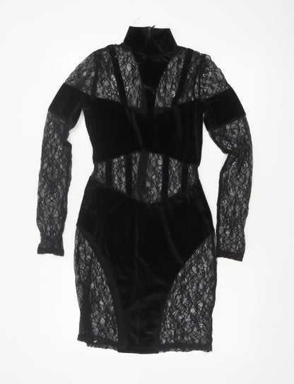 Simmi London Women's Black Lace Velvet Bodycon Dress Size 6