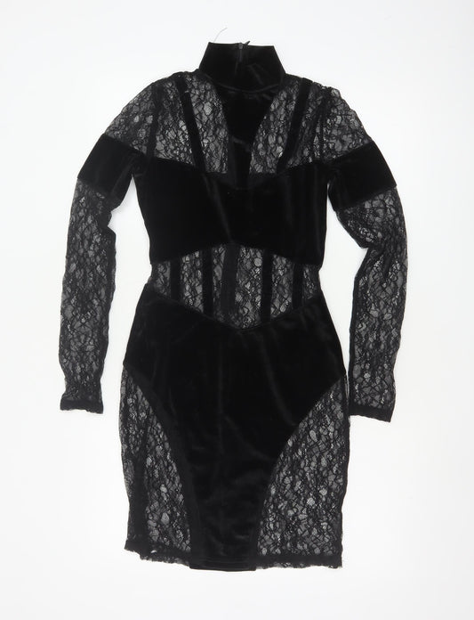 Simmi London Women's Black Lace Velvet Bodycon Dress Size 6